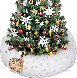 Cat Tunnel Christmas Tree Skirt - White & Golden Cat Donut Bed, Christmas Tree Protector from Cats, Xmas Cat Gifts Accessories product image