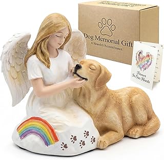 Dog Memorial Gifts - Dog Angel Statue with Rainbow Bridge Sympathy Card, Pet Loss Remembrance Gifts for Dog Lovers, Golden Retriever Figurine Tribute, Bereavement Gift for Loss of Dog product image