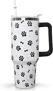 40oz Dog Paw Flip Tumbler with Handle & Straw, Vacuum Insulated Stainless Steel Flip Top Water Bottle, Cute Dog Paw Print Travel Mug, Dog Lover Gifts for Women, Pet Themed Tumbler for Car Cup Holder product image