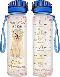 Golden Retriever Water Bottle with Time Marker & Straw 32 oz product image