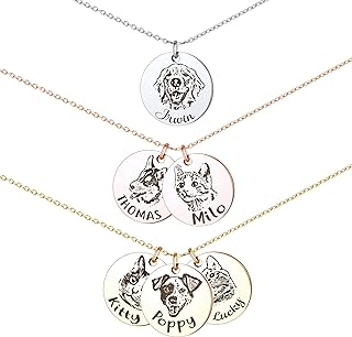 Anavia Personalized Pet Portrait Necklace, Handmade Memorial Jewelry Gift, Custom Round Disc Photo Engraved Necklace for Animal Lovers, Dog Mom, Dog Dad product image