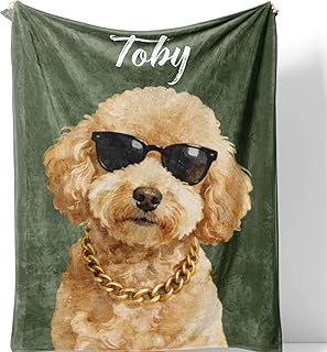 Custom Pet Portrait Blanket with Dog Cat Watercolor Photo & Name