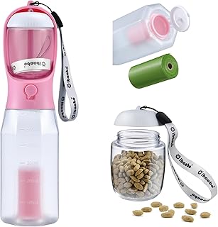 Cibaabo Dog Water Bottle with Food Container & Poop Bag Holder, Travel Water Bowl, Portable Pet Dispenser, Girl Dog Accessories Stuff Items Essentials Gift for Yorkie Chihuahua Walking Hiking product image