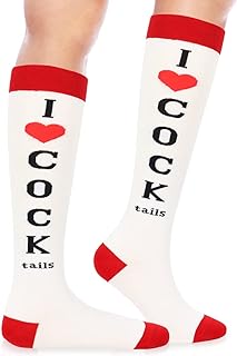 Bibalabili Funny Socks I Love Cocktails Knee Tube Party Stockings Gag Gifts for Christmas White Elephant Gift Exchange product image