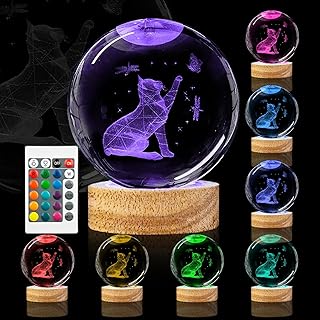3D Cat Crystal Ball Night Light with 16 Color and Remote