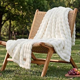 Bedsure 3D Fleece Bubble Blanket for Couch - GentleSoft Cute White Throw Blanket for Sofa Bed Room Decor - Luxury Soft Cozy Cloud Blanket Mothers Gifts for Women, Lightweight, Off White, 50