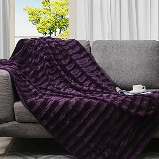 Cheer Collection Faux Fur Throw Blanket, Plush and Cozy, Purple