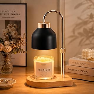 Candle Warmer Lamp with Timer and Dimmer, Height Adjustable Wax Melt Warmer for Jar Candles, Modern Retro Black Glass Shade with Wood Base, Aesthetic Home Decor, Birthday Gifts for Women Mom product image