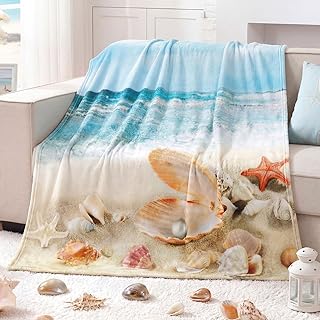 Breling Nautical Coastal Blanket Starfish Seashell Beach Themed Gift Cozy Fuzzy Throw Blankets for Winter Couch Sofa Bed Home Decor 60"x50" product image