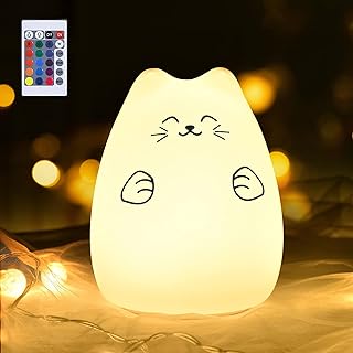 Cute Night Lights for Kids, Best Christmas Birthday Gifts for 3-12 Year Old Girls Teen, Cat Silicone Baby Night Light for Newborn, Remote and Tap Control product image
