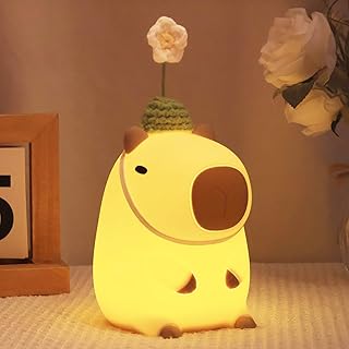 Cute Capybara Night Light, Squishy Animal Flower Lamp with Rechargeable Timer Dimmable, Nursery Nightlight Home Bedside Decor Birthday Christmas White Elephant Gift for Kids Women Friend product image