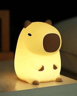 Cute Capybara Night Light, Animal Lamp, Food Grade Silicone, Rechargeable, 2 Level Dimmable, Squishy Nursery Nightlight for Desk Decor, Funny Gifts Stuff for Boys Girls Baby, White Elephant Gifts product image