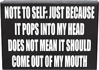 Funny Office Decor Note to Self Just Because It Pops Into My Head Wood Sign, Sassy Desk Sign for Coworker or Home on Christmas, Wall Hanging or Table Decor, Made in USA product image