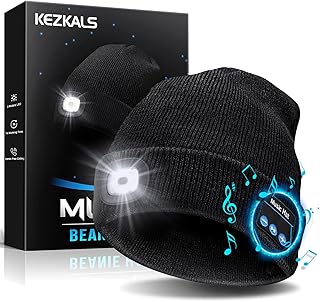 KEZKALS Gifts for Men LED Bluetooth Beanie Hat Camping Hiking Accessories, Gifts for Men Who Want Nothing, Cool Gadgets Anniversary Birthday Gift for Dad Husband Him Boyfriend, Cool Gadgets Black product image