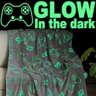 Jekeno Glow in The Dark Gaming Blanket Gamer Game Controller Throw Gift Toys for Boys Adults Men Women Gamepad Presents Birthday Halloween Christmas Bedroom Decor Luminous Blanket Grey 60"x80" product image