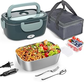 Monteka Electric Lunch Box Food Heater - Leakproof Portable Food Warmer heated lunch box for adults for Car/Home/Truck with 1.5L Removable Stainless Steel Container, White Elephant Gift, 12V/24V/110V product image