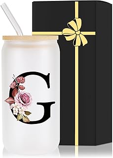 Monogrammed Glass Drinking Cup With Lid Straw Happy Birthday for Adult Men Women Who Have Everything Want Nothing Dad Mom Guy People Couples Parents Christmas Cool Funny Unique Special Gifts Present,G product image