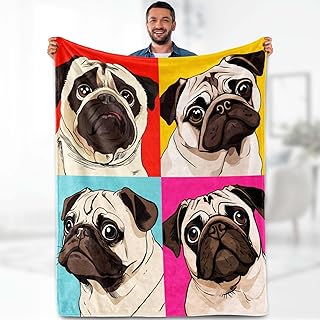 Pug Blanket Gifts for Kids Adults - Puppy Dog Pug Lovers Throw Soft Warm Lightweight Fleece Cozy Fuzzy Blankets for Boys Girls Women Cartoon Birthday Bedroom Living Room Bed Couch Decor 50"x60" product image