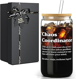 Thank You Gifts for Chaos Coordinator, Boss Gifts for Women on Birthday Christmas Boss Day Office Gift for Coworkers Employees Manager Mom Friend Men, Teacher Appreciation Gift, 16oz Glass Cup product image