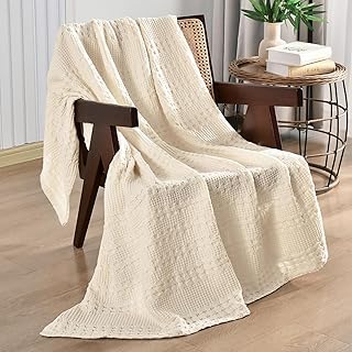 PHF 100% Cotton Waffle Weave Throw Blanket, Soft Lightweight Breathable Cozy Throws for Couch Bed Sofa, Luxury Aesthetic Blanket Gift for Home Decor & Office, 50"x60", Natural product image
