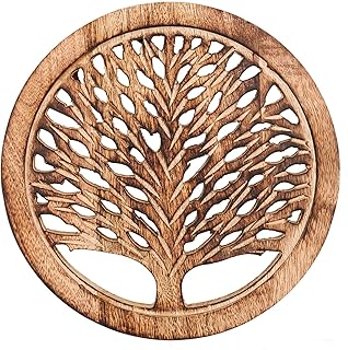 Wedding Gifts Set of 2 Wooden Trivets for Hot Dishes Pots and Pans Tea Pot Holders Hot Pads Tree of Life Design Modern Farmhouse Kitchen Counter Decor Dia 8'' Inch (Burnt) product image