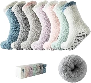 Bulinlulu Fuzzy Socks with Grips Plush Sleep Cozy Winter Soft Hospital Fluffy Socks for Womens Mens Gifts product image