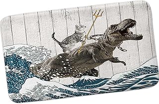 Boziqr Funny Cat Bath Mat, Cool Cat Dinosaur Japanese Ocean Wave Decor Soft Bathroom Rugs, Rustic Wooden Farmhouse Bath Mat, 17 x 29 Inches product image