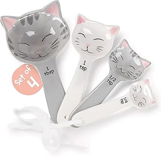 Cat Shaped Ceramic Measuring Spoons - Gift for Any Cat Lover - Cat Ceramic Measuring Spoons Baking Tool - Creative Functional Kitchen Decor - Comes in White and Gray - Set of 4 product image