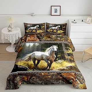 Watercolor White Horse Comforter Set - Abstract Wild Animal Oil Painting Style Bedding Set with 2 Pillowcases + 1 Comforter (Full Size, 3 Pcs) product image