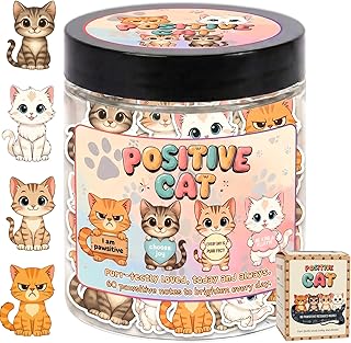 Positive Cat Jar with 60 Daily Affirmation Cards, Emotional Support Gift, Cute Kitty Decor, Cat Themed Gifts for Women, Inspirational Gifts for Cat Lovers product image
