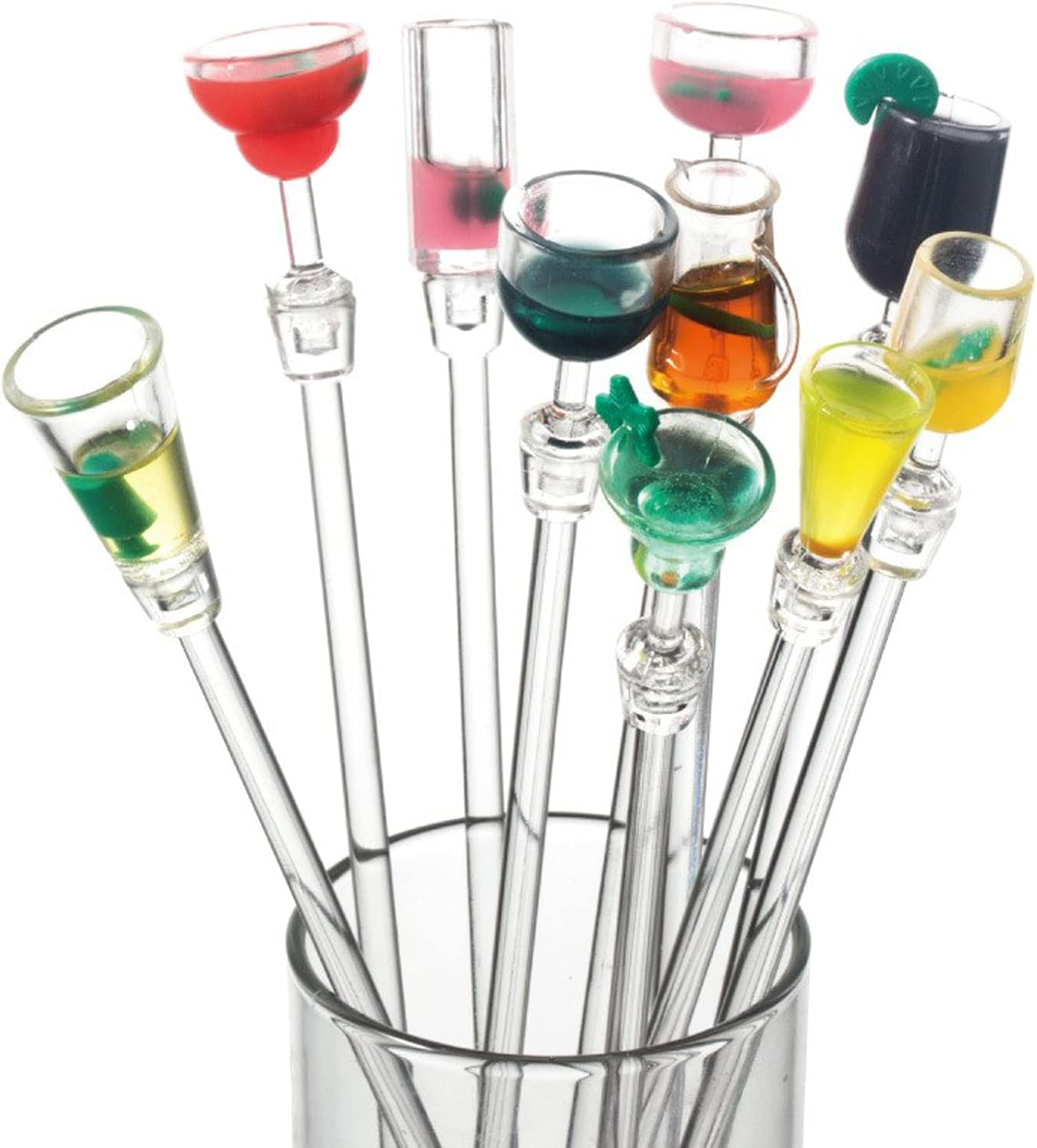Colorful clear drink stirrers for mocktails, party drinks, cafes, bars, and home entertaining.