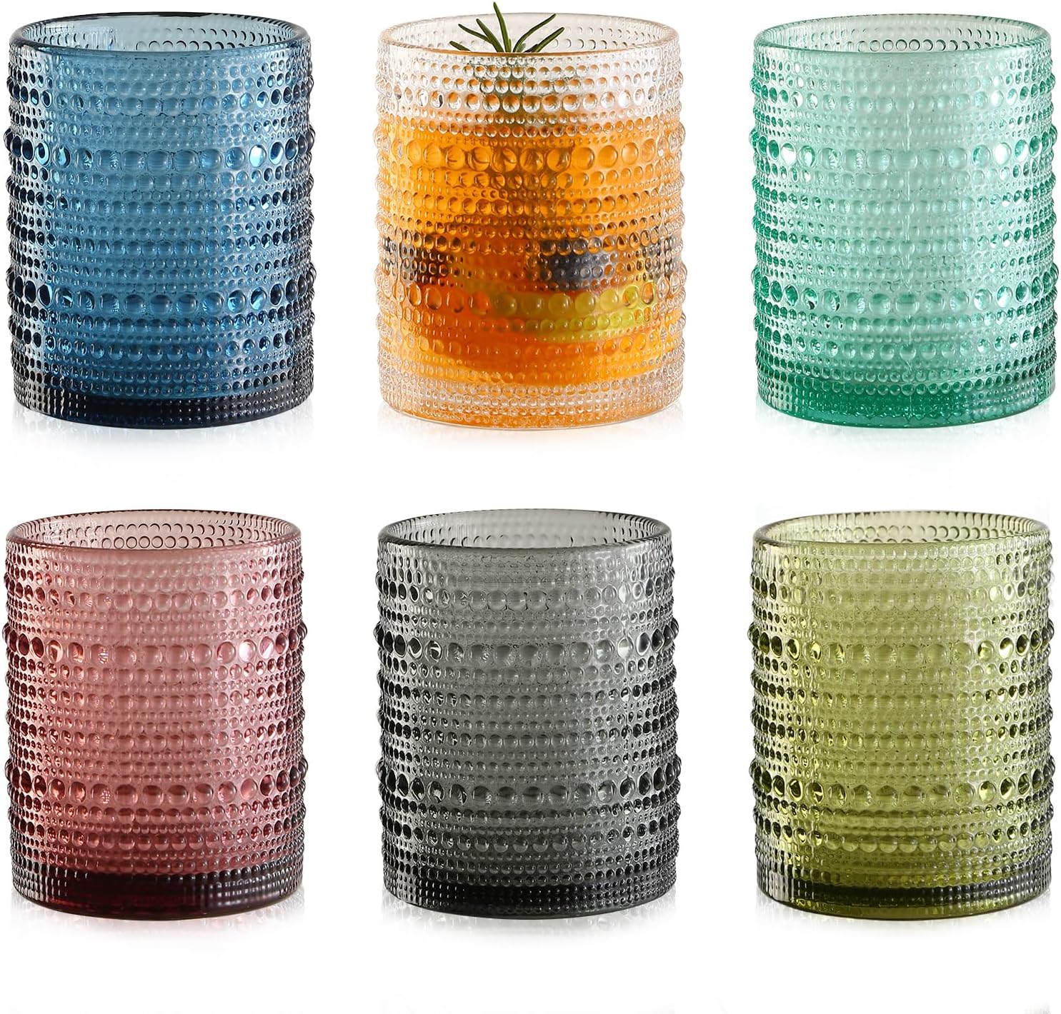 KMIGRUAN colored hobnail drinking glasses set for mocktails and party drinks