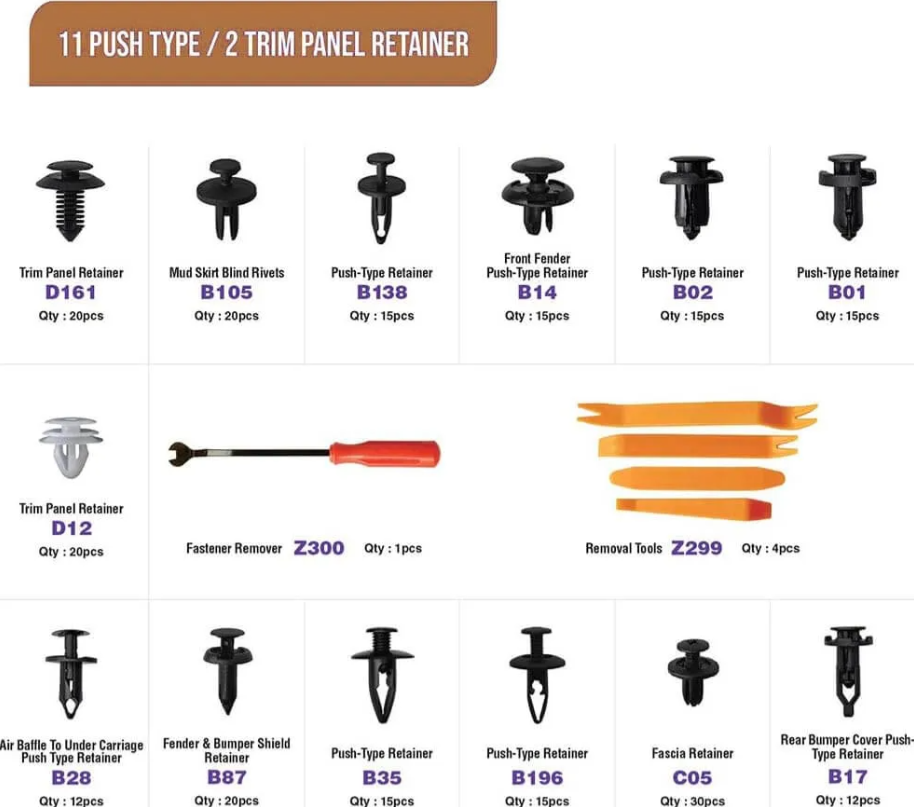 Kit 224 Clips Grampas De Paneles Tapizados + 5 Palancas