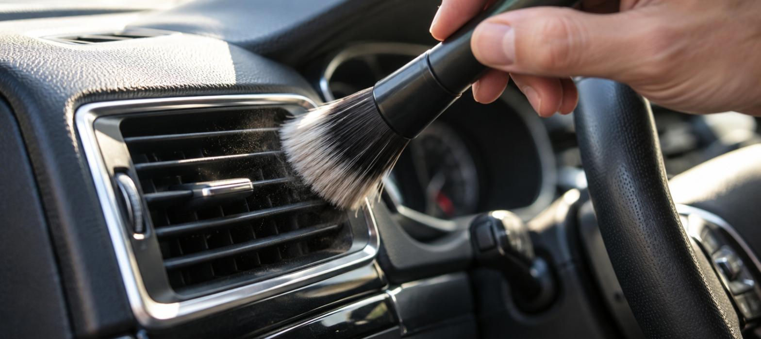 Polvo en rejillas y rincones del auto: cómo limpiarlos con un set de brochas de detailing