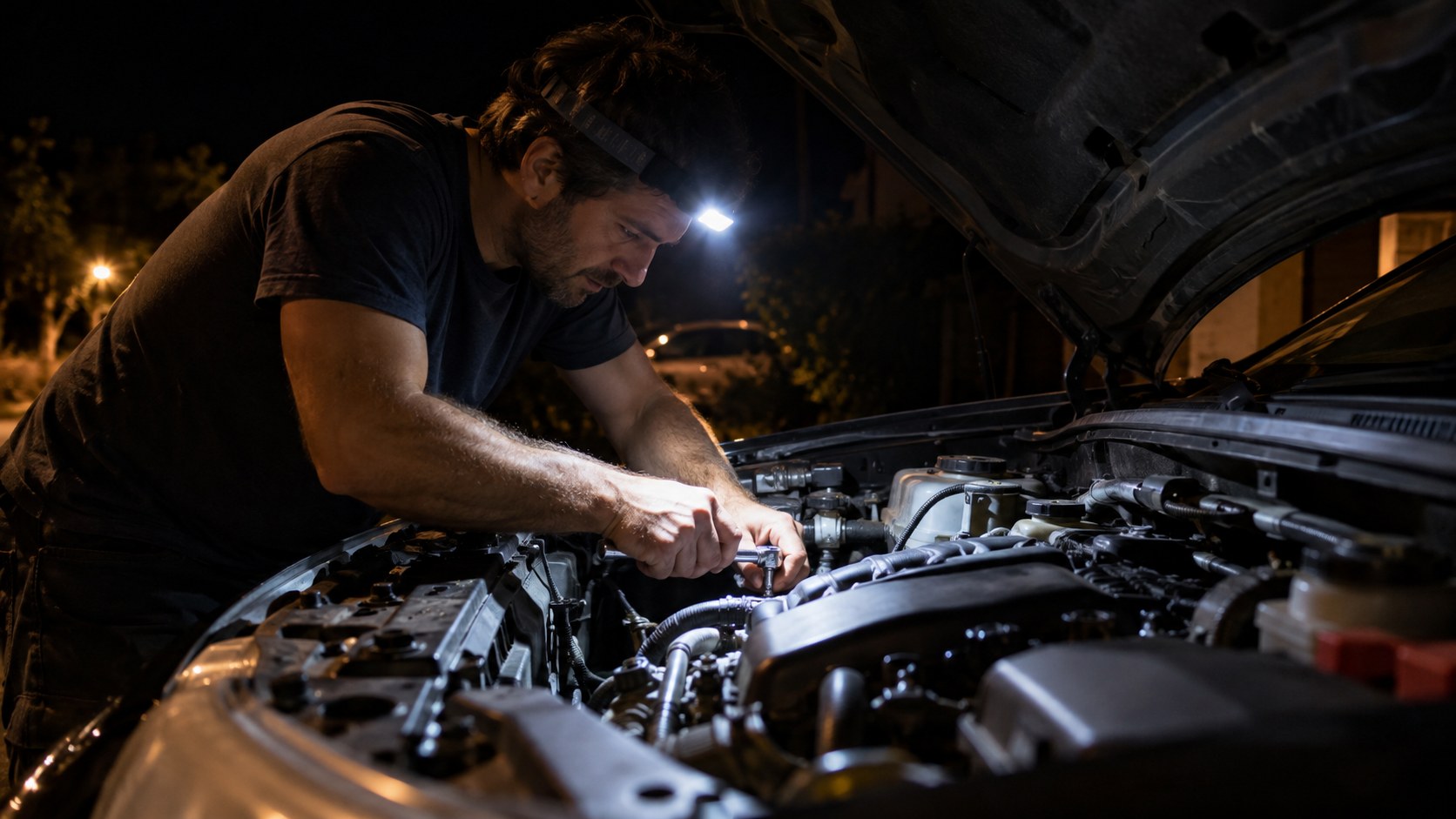 Trabajar de noche con las manos libres: cómo iluminar el auto con una linterna de cabeza LED recargable