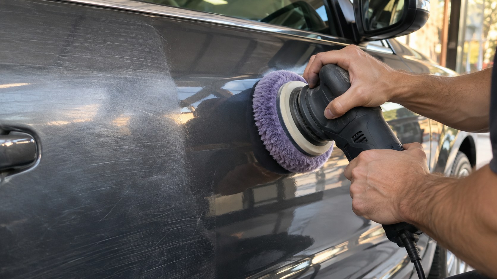 Rayas finas y pintura opaca: cómo pulir el auto con un pad de cordero violeta