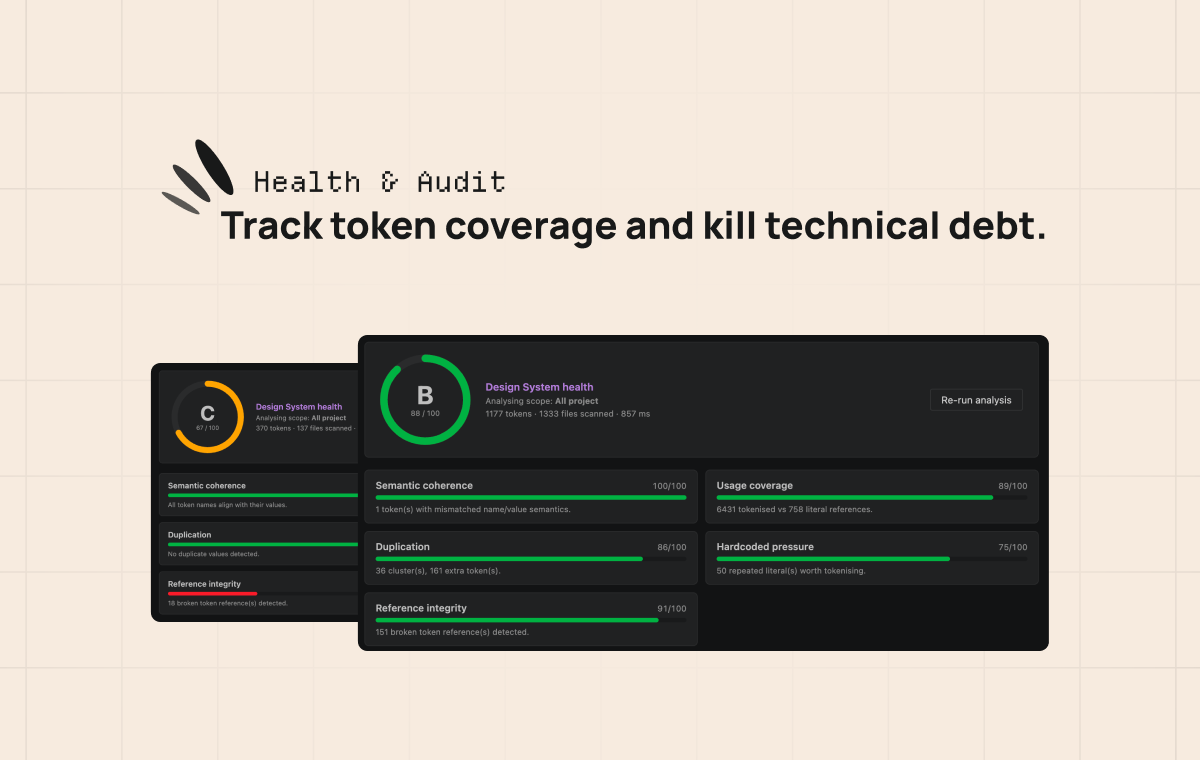 Design system health audit dashboard
