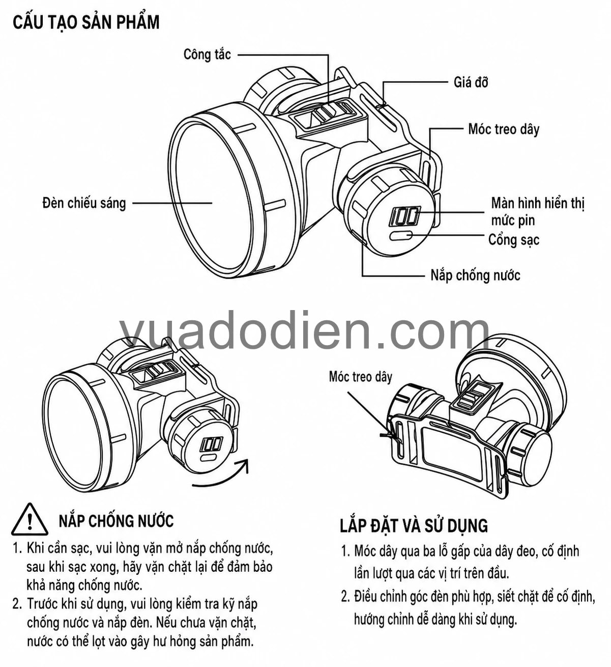 Đèn PM-2837 - Đèn pin đội đầu siêu sáng chống nước IP68 màn hình Led hiển thị pin (5) Đèn PM-2837 - Đèn pin đội đầu siêu sáng chống nước IP68 màn hình Led hiển thị pin 2