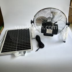 Quạt năng lượng mặt trời tích điện 14 inch xám chân quỳ hiển thị pin lồng cánh sắt 6