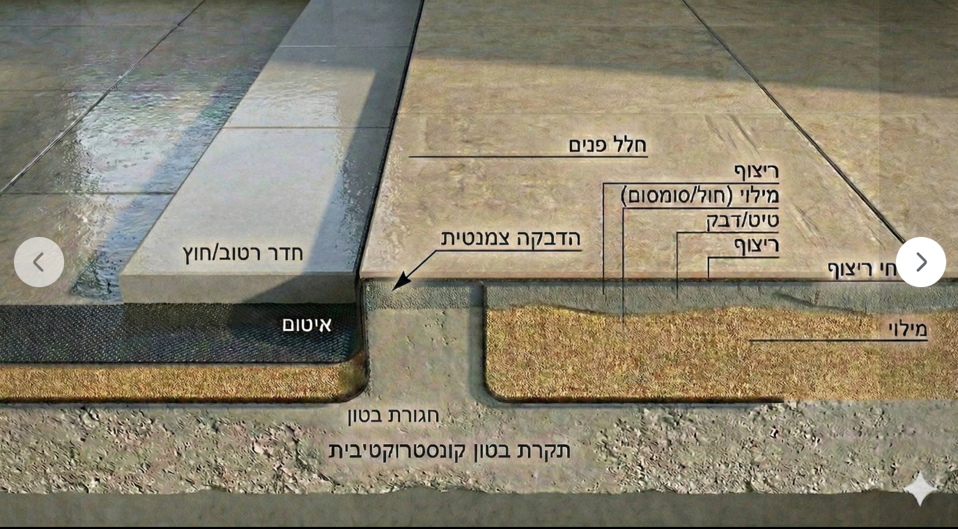 חתך איטום מרפסת – ללא פרט ניקוז כפול