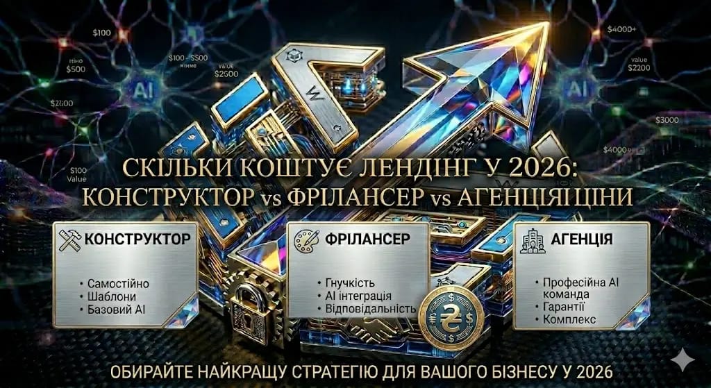 Скільки коштує лендінг у 2026: конструктор vs фрілансер vs агенція — реальні ціни