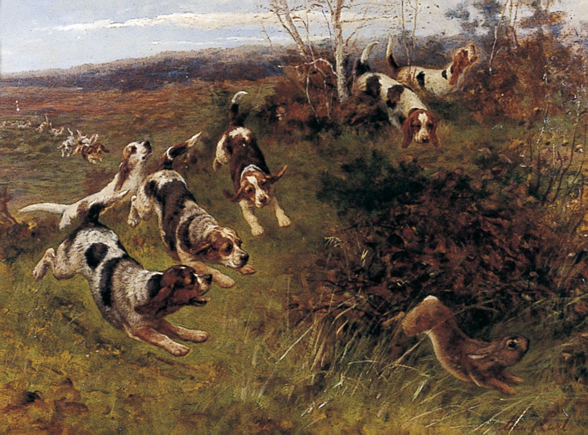 Sussex Pocket Beagles (Much Cry Little Fur) by Maud Earl — pack of small beagles in characteristic Earl group composition