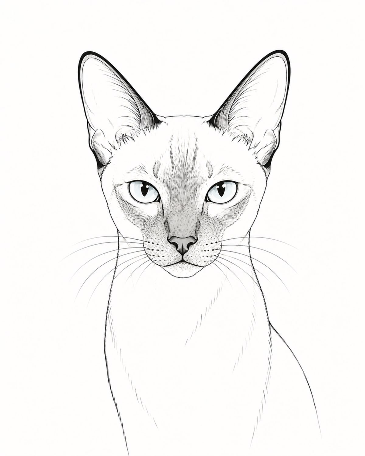 Minimal line art pet portrait of a Siamese cat