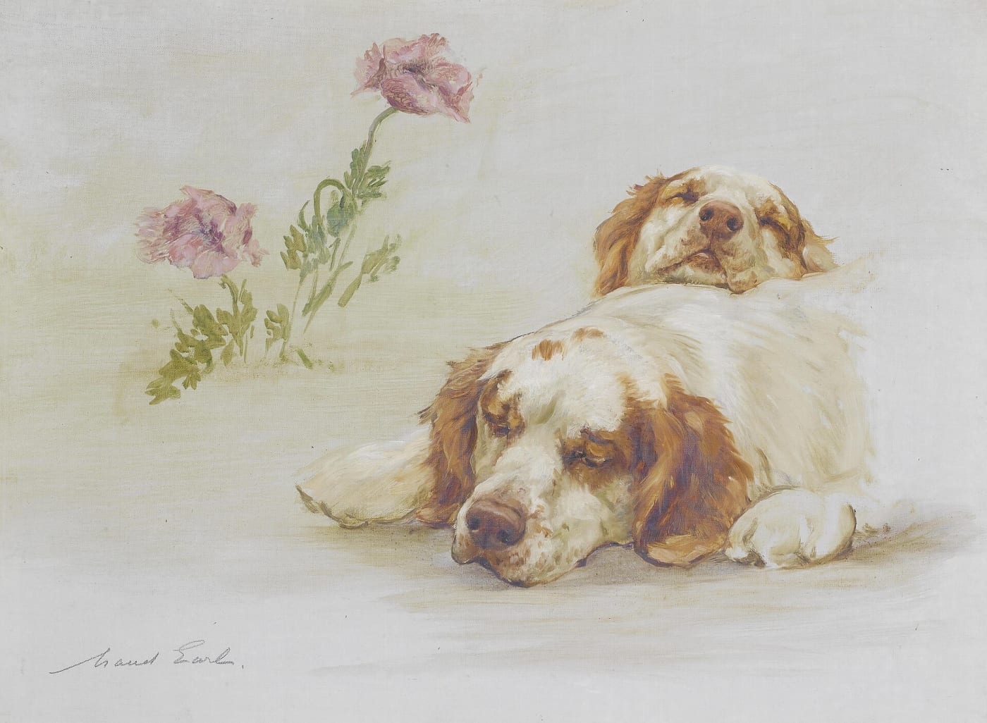 Surely, Surely, Slumber is more sweet than Toil — Maud Earl, c.1917 — sleeping dog in warm interior light, the same emotional register as Silent Sorrow