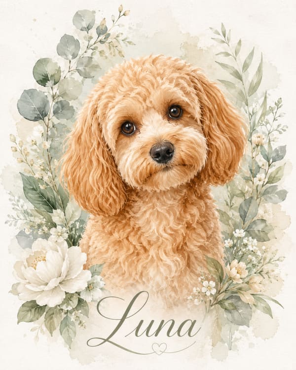 Botanical Watercolor pet portrait style
