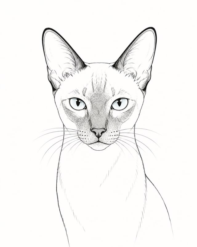 Minimal line art pet portrait of a Siamese cat