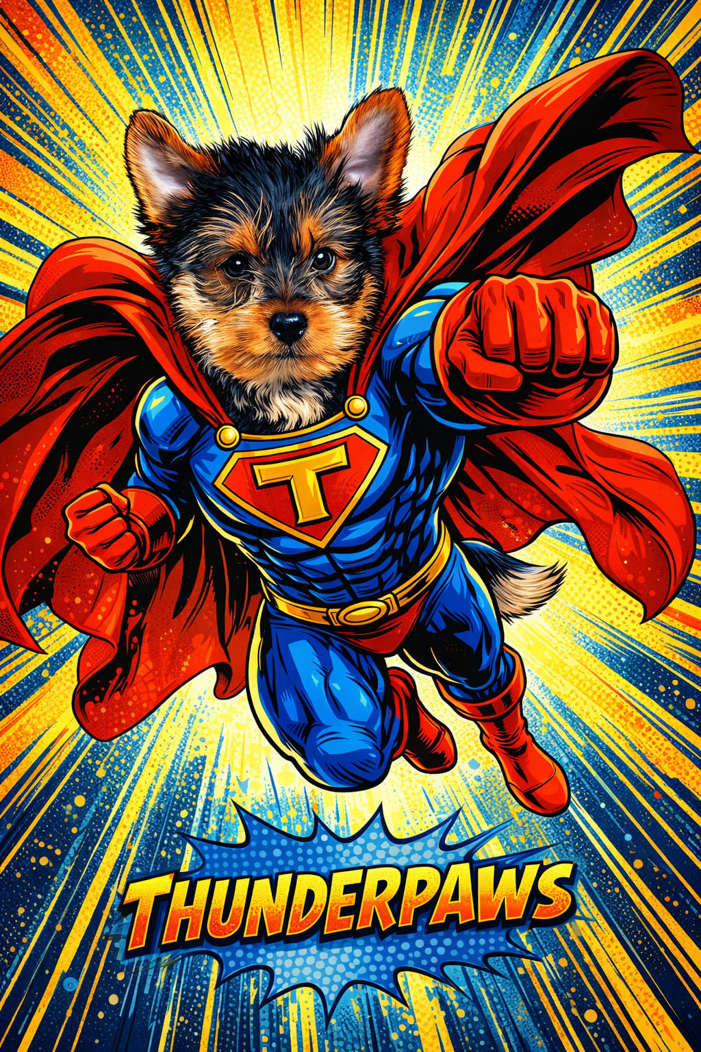 pop art pet portrait with halftone dots and bold comic outlines