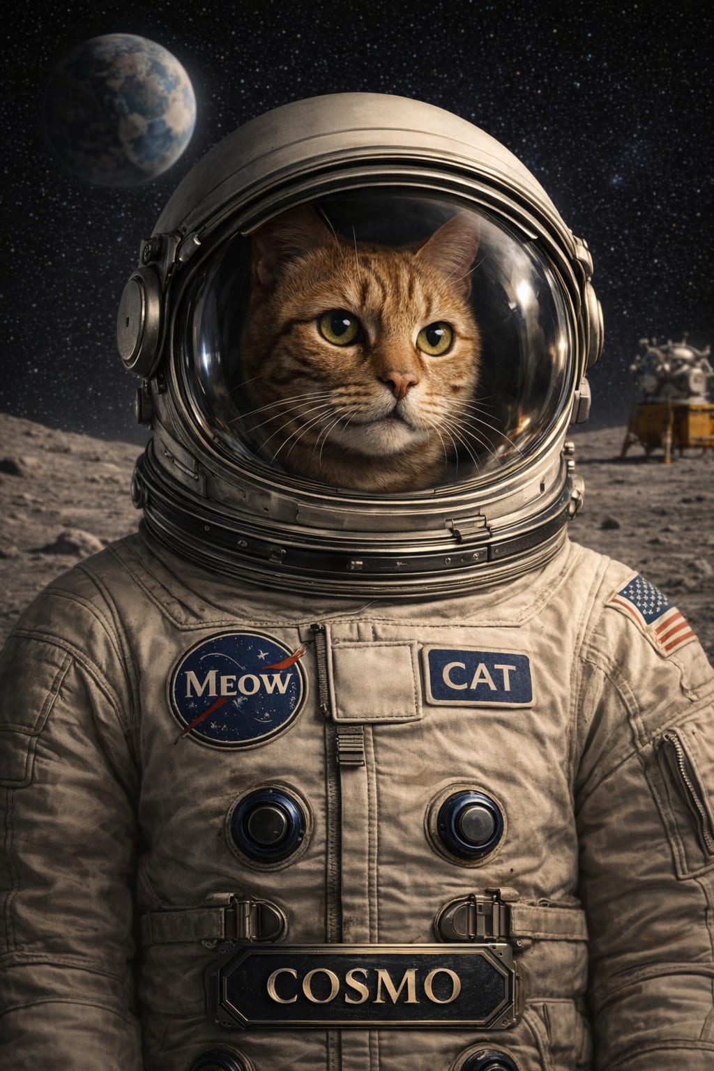 nasa pet portrait with glass dome helmet and mission patch