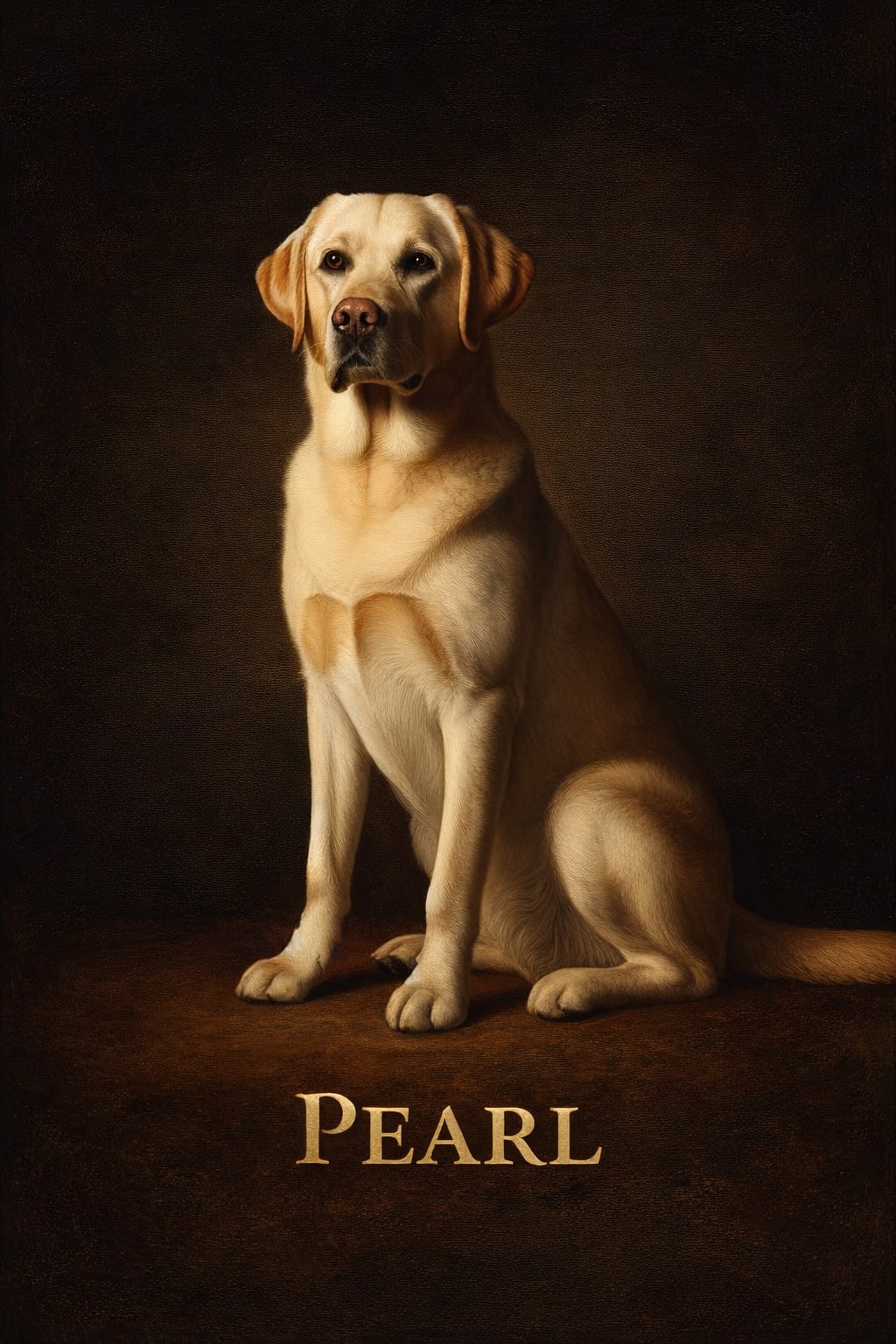 Pet portrait from a photo, rendered in a rich oil painting style