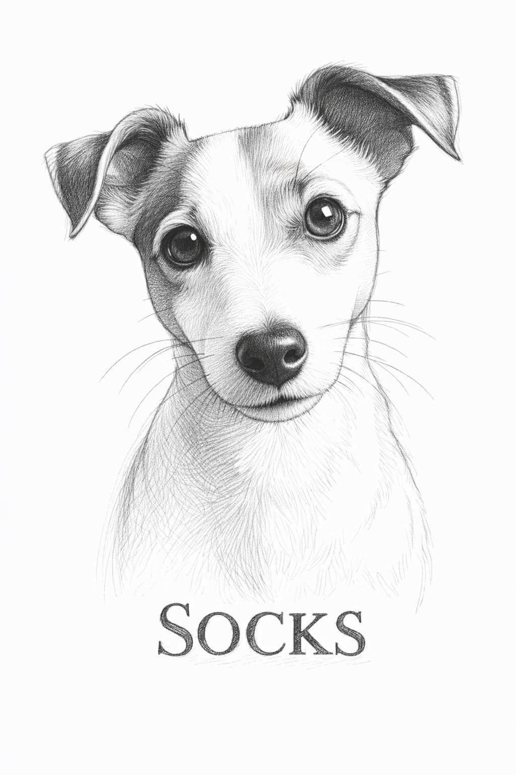 Framed graphite pet portrait sketch printed on matte fine-art paper